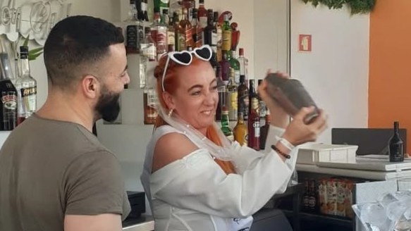 bride to be making a cocktail