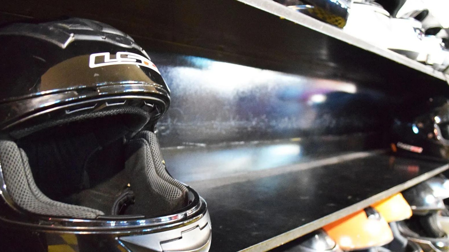 indoor go-karting helmet rack