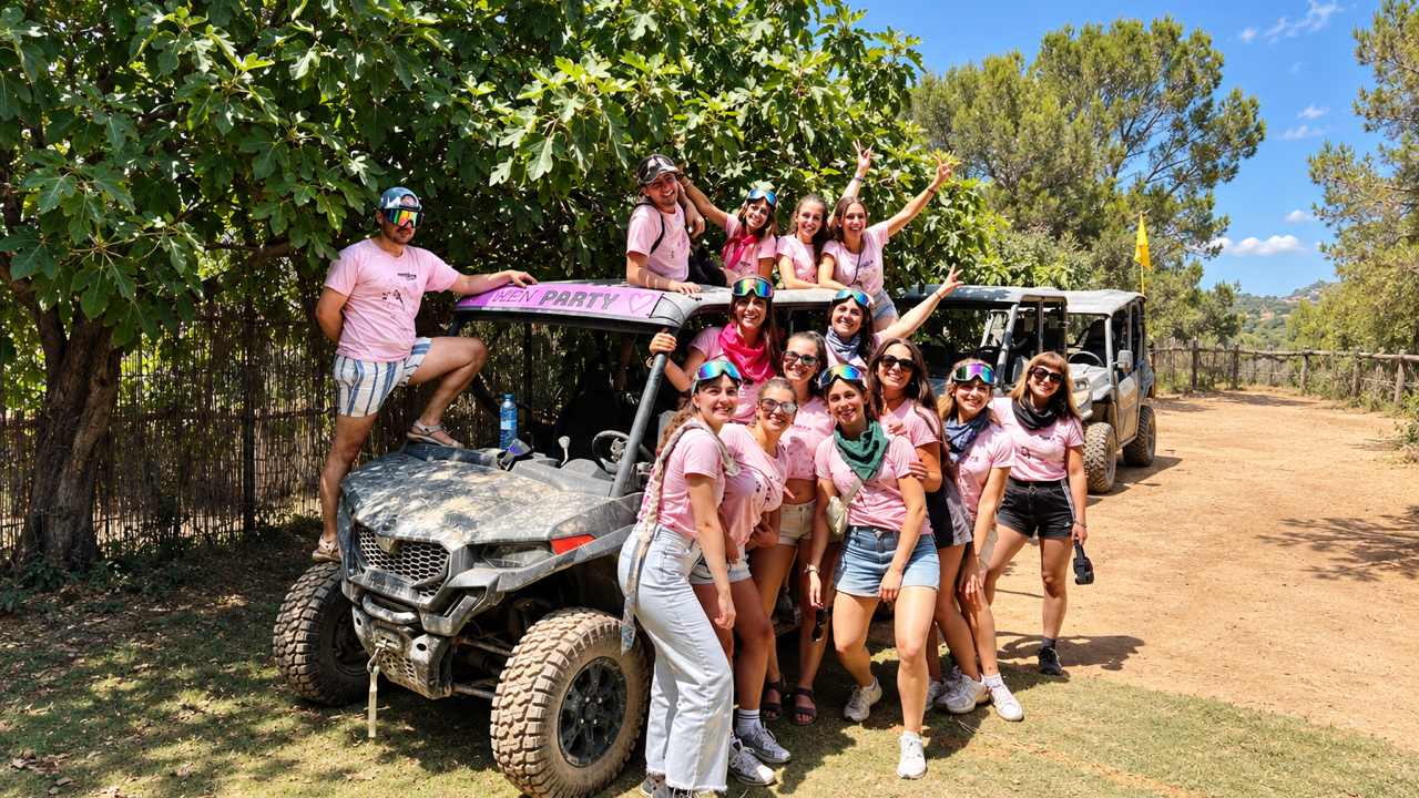 Benidorm hen party group with buggies before their tour