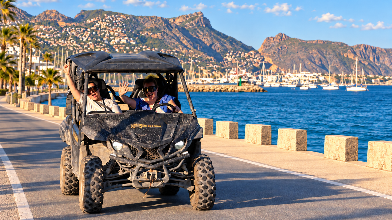 Two women enjoying a scenic Benidorm buggy tour