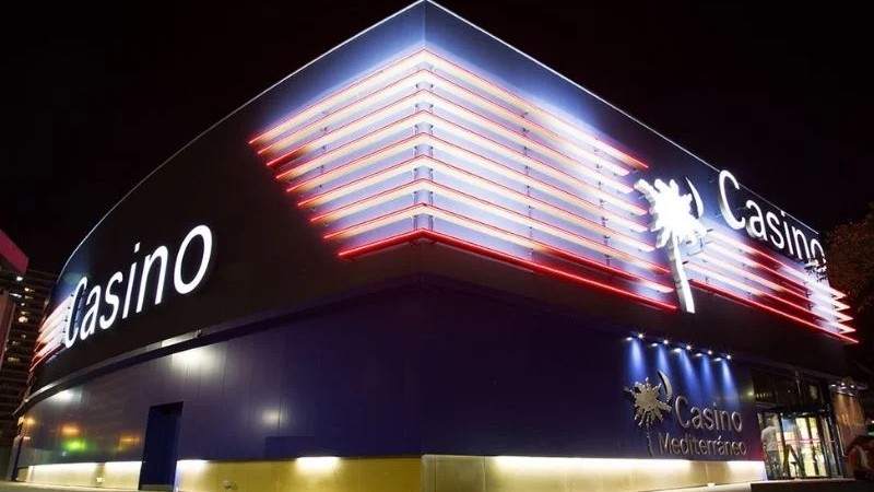 Casino Mediterráneo Benidorm lit up in the evening