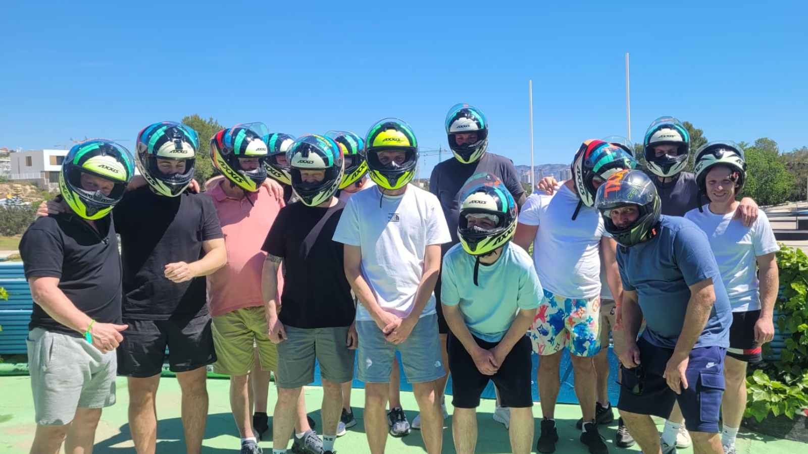 staggroup wearing karting hemets