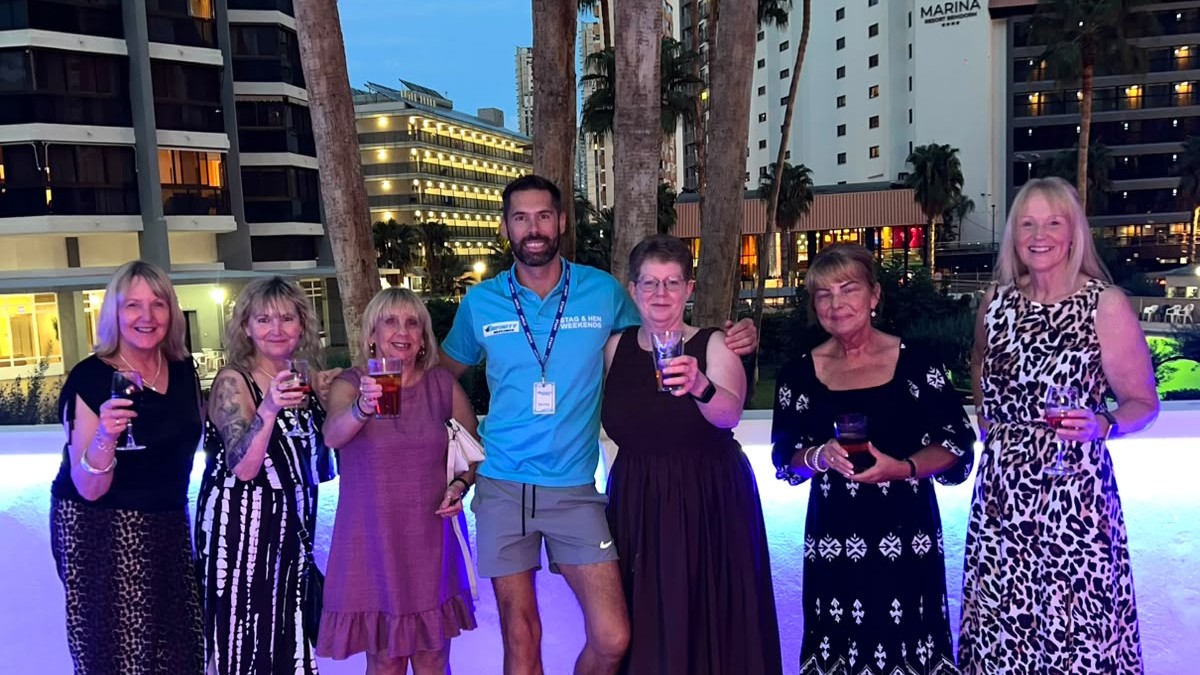 Sonny with a group of hens