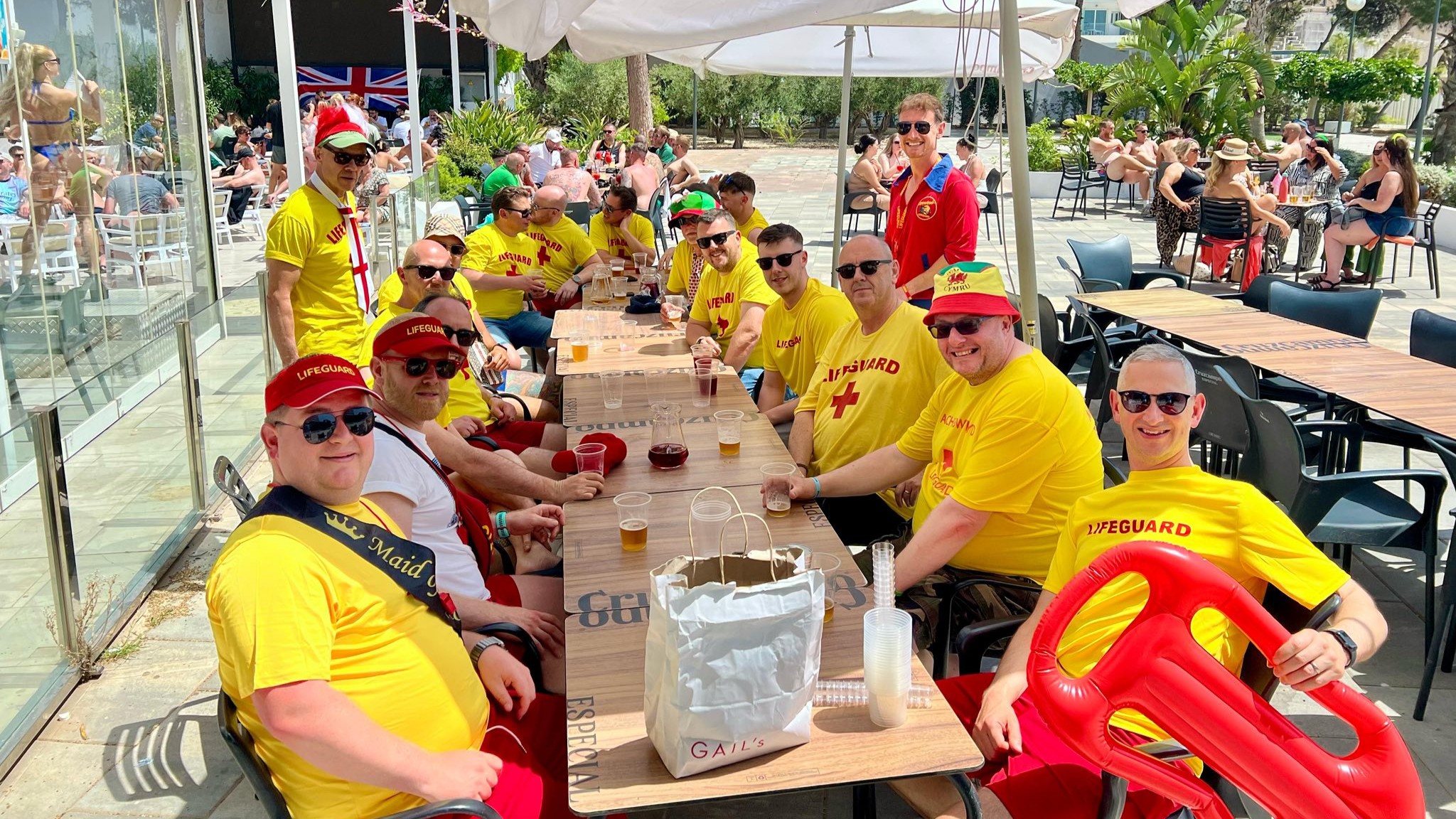 Stag group dressed as lifeguards at Benidorm fancy dress party