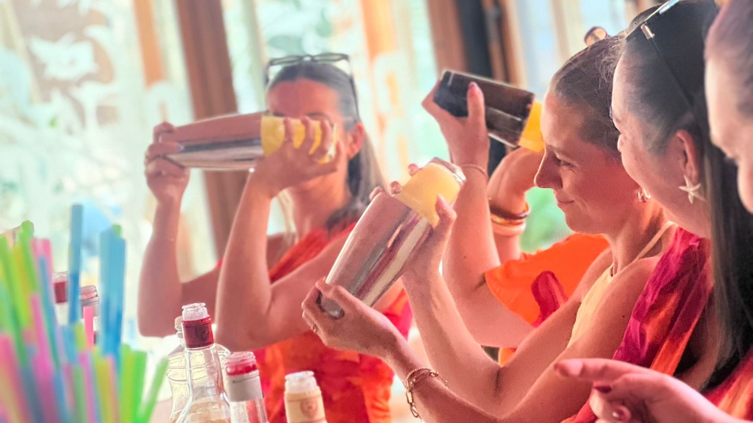 hen group making cocktails