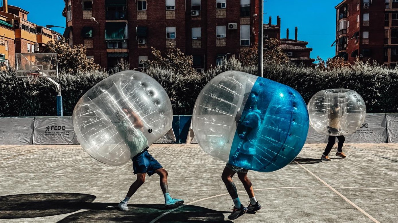 bubble football in action